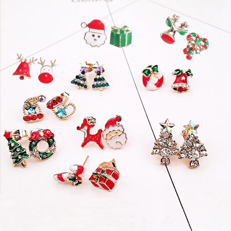 

Xmas Tree Round Stud Earring Christmas Gifts For Women Girl Snowflake Bell Santa Claus Ear Cuff Earring Jewelry Oorbellen Modis
