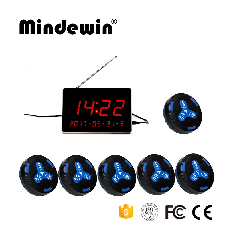 

Mindewin Voice Report Wireless Calling System Restaurant Paging System with 1 Host Receiver+6 Call Button Restaurant Equipment