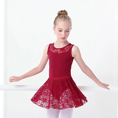 Детское кружевное балетное платье для девочек, черное гимнастическое трико, хлопковое балетное трико, танцевальная одежда для детей - Цвет: Burgundy Vest