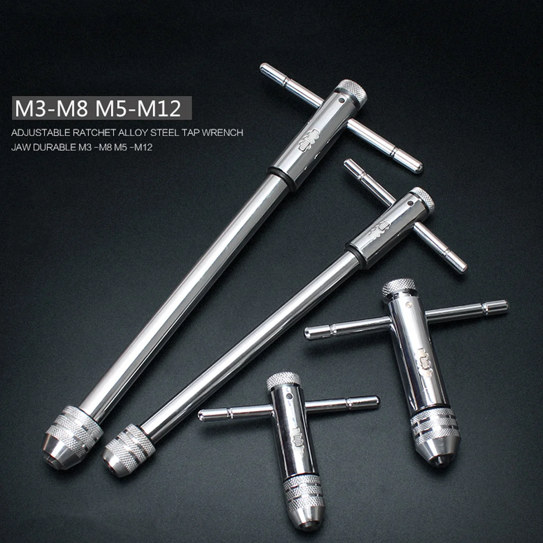 

1pc M3-M8 M5-M12 Lengthen Reversible T Bar Handle Ratchet For Tap Die Taps Wrenches Wire tapping Wrench Adjustable Holder Tool