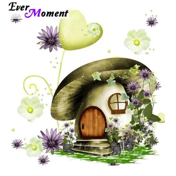 

Ever Moment Diamond Painting Mushroom House Cartoon Full Square Drill Diamond Embroidery Decoration For Home Rhinestone S2F399
