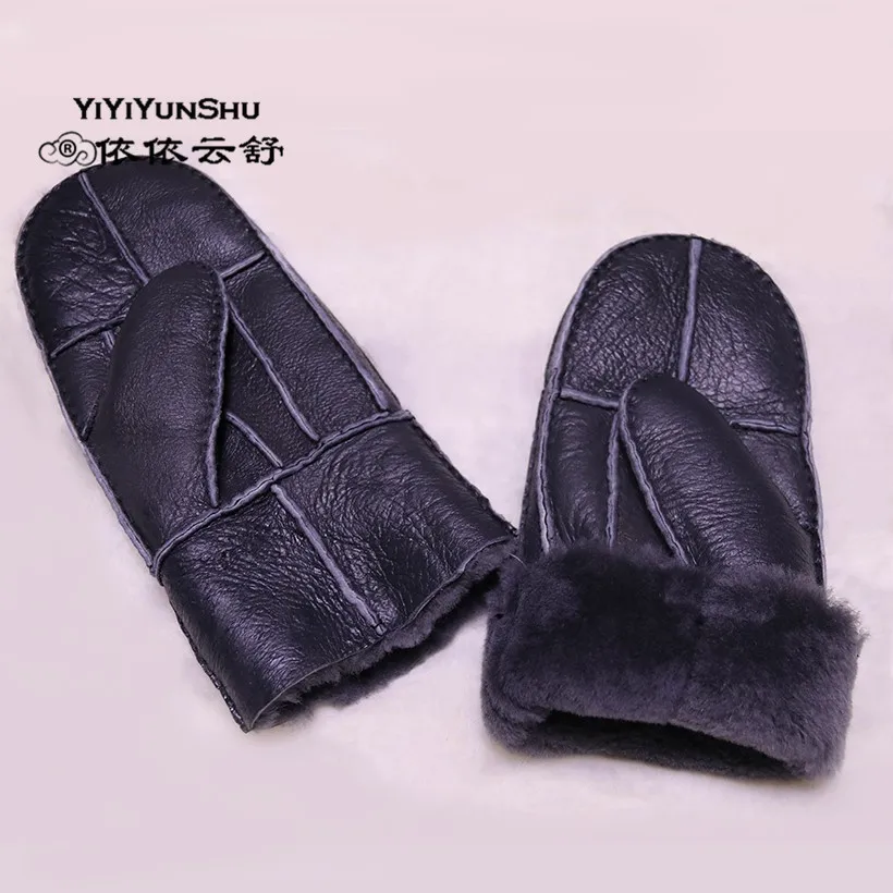 

YIYIYUNSHU Men's Winter Genuine Leather Gloves Wrist Warm Mittens Real Leather Male Gloves Thick Winter Gloves Adult