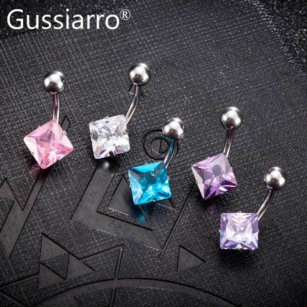Gussiarro Belly Piercing Square Gold Color Navel Piercing Cute Belly