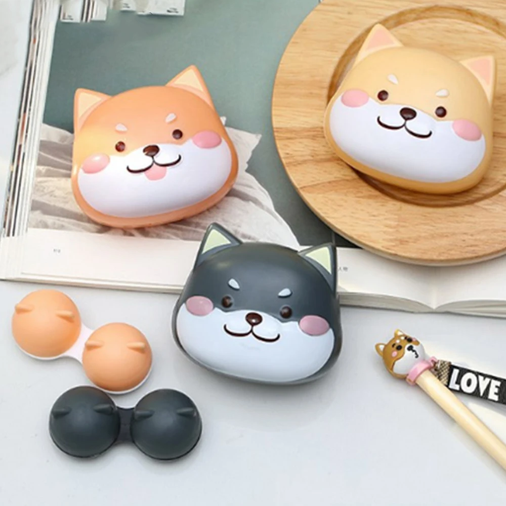 

Shiba Inu Husky Cute Dog Contact Lens Case Container Travel Portable Kit Holder Mirror Box Set