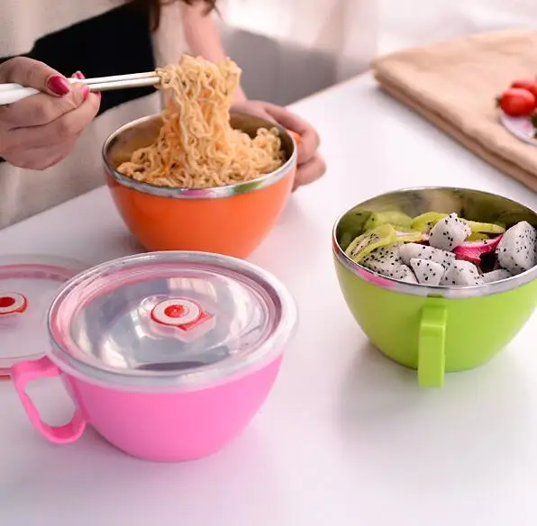 

Stainless steel bowl instant noodles bowl with Cover Lunch Box heat insulation Soup bowl Food Container with Handle tableware