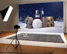 Winter snow 3D Happy New Year 2018 snowman tree Light backdrop Vinyl cloth High quality Computer print party Background