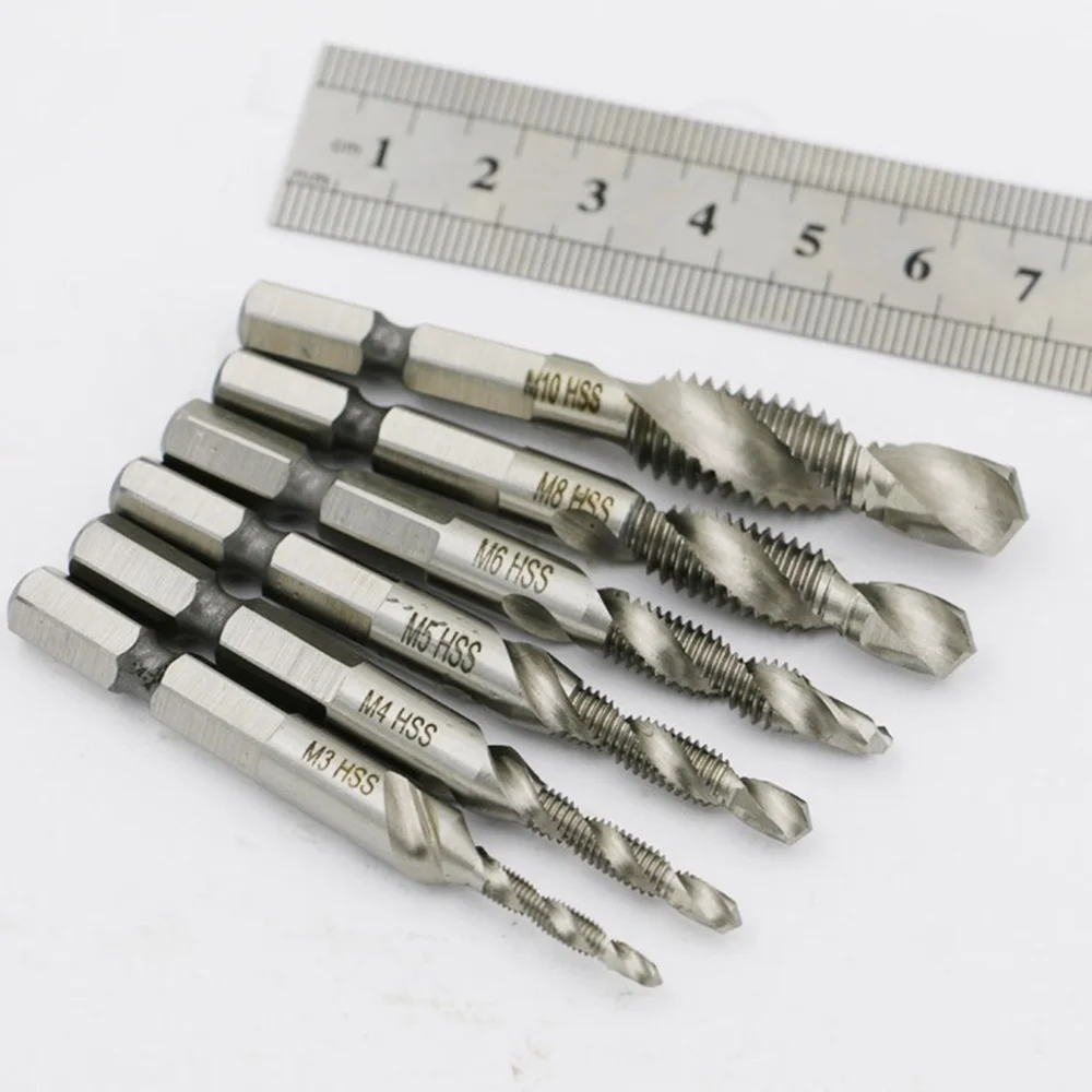 Hand Tap Drill 6pcs/set Hex Shank HSS Screw Spiral Point Thread Metric Plug Drill Bits M3 M4 M5 M6 M8 M10 Hand Tools