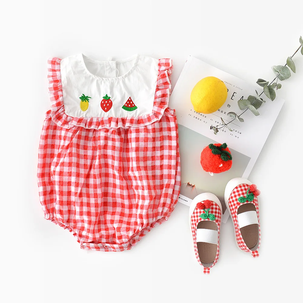 baby girl romper Комбинезон для маленьких девочек; Одежда для маленьких девочек; хлопковые комбинезоны без рукавов с круглым вырезом и пуговицами для маленьких девочек - Цвет: baby girl romper