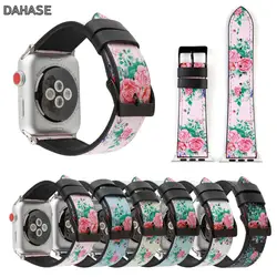 Кожаный ремешок с цветочным принтом для Apple Watch Band Strap 44/40 мм 42/мм 38 мм розовый цветок кожаный браслет для iWatch 4 3 2 1