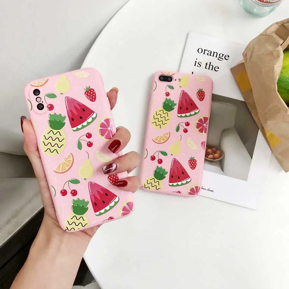 Чехол для iPhone X 7 8 6 чехлы розовый Фрукты Арбуз назад случаи 6s Plus Капа