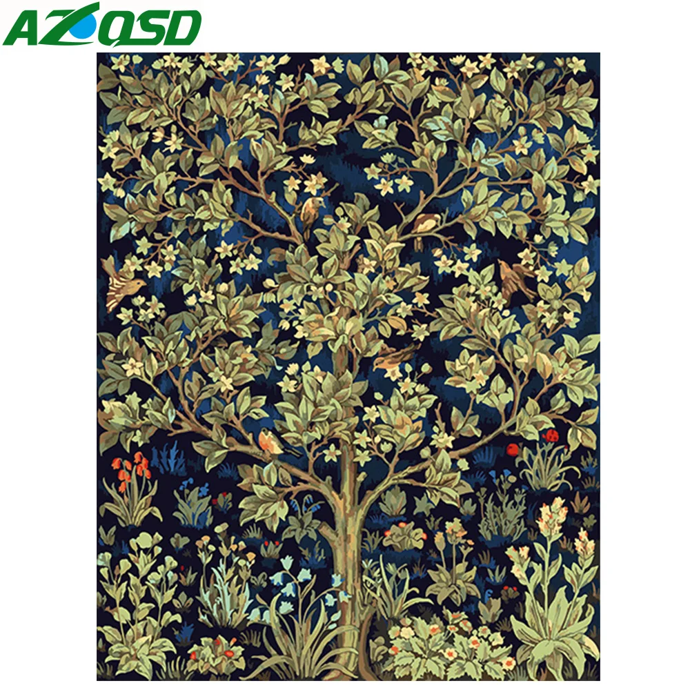 AZQSD Современная масляная краска цветок дерево краска по номерам Сделай Сам Картина на холсте украшение дома ручная краска ed Wall Art K172