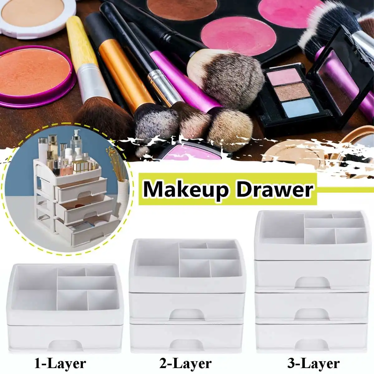 

1/2/3 Layers Plastic Cosmetic Makeup Drawer Organizer Desktop Storage Box Container for home woman grils simple fashion