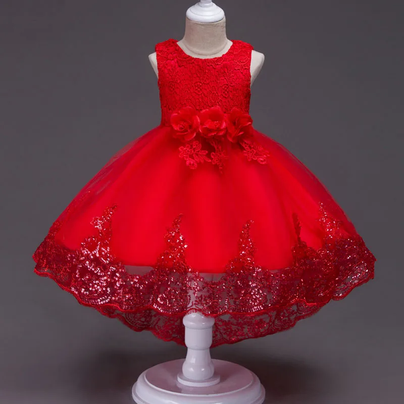 Праздничные платья для девочек от 3 до 10 лет коллекция года, летнее вечернее платье для девочек для свадебной церемонии, детское кружевное платье Одежда для девочек подарок, Vestido - Цвет: Красный