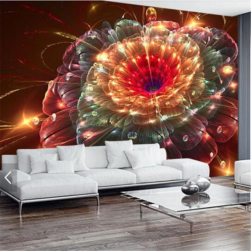 

beibehang 3D large KTV wallpaper flash] brilliant fantasy flowers hand-painted home lighting European and American TV backdrop