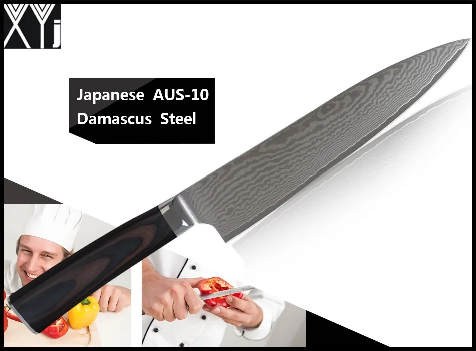 

XYJ Japanese AUS10 67 layers of damascus 8 inch professional chef knife cooking tools kitchen accessories free shipping