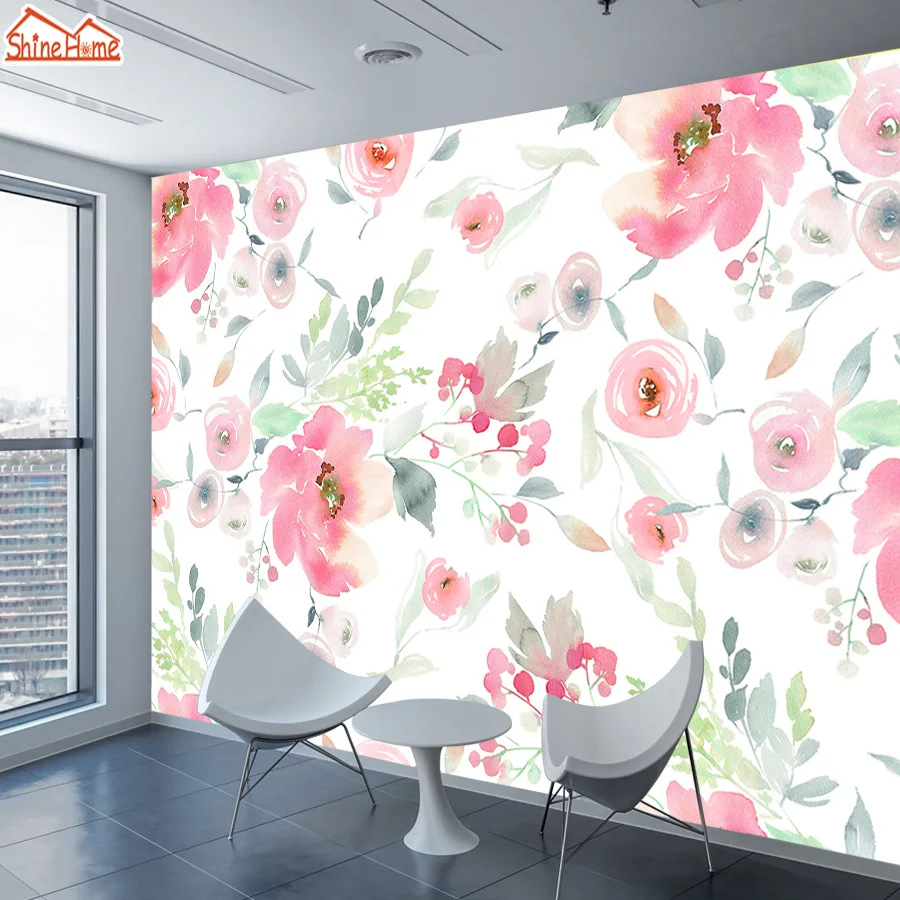 

ShineHome-Vintage Mural 3d Wall Paper Wallpaper Home Decor Wallpapers for Living Room Kids 3d Bedroom Pink Flower Murals Rolls