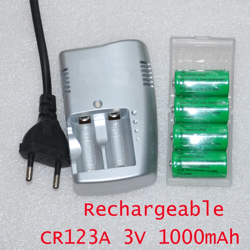 

4pcs 3V rechargeable lithium ion battery CR123a CR 123A 1000mAh 16340 LiFePo4 cell + 1pcs EU smart charger for digital camera