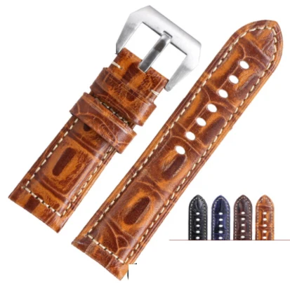

Shihui Watch strap, man's leather watch chain, watch strap, shiny leather watch strap, man's blue, 24 mm, brown, silver button