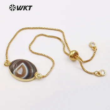 

WKT WT-B411 Bohemia Style Stone Bracelet Natural Oval Shape Persian Stone With Gold Dipped Bracelet Women Elegant Charm Bracelet
