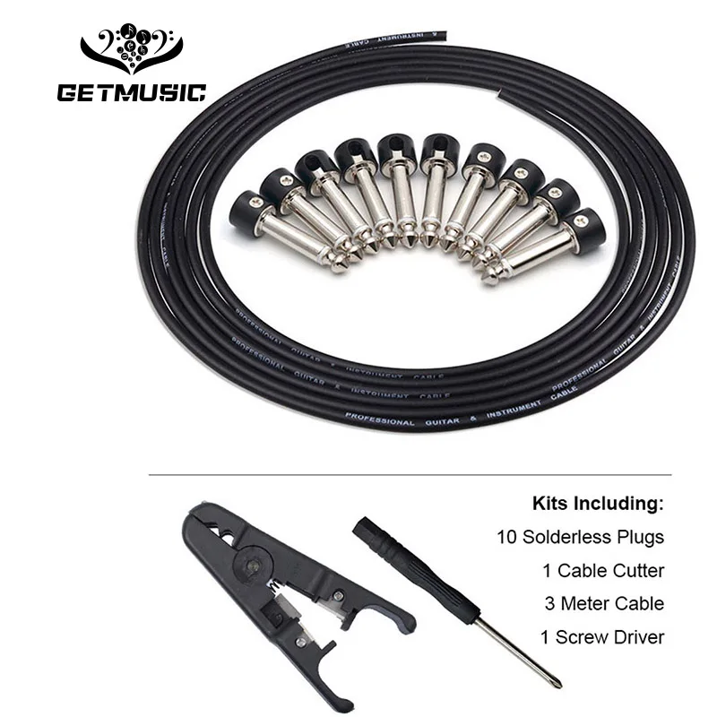Comprar 10 conexiones sin soldadura diseño de Cable de guitarra DIY kit de Cable de parche de Pedal de guitarra negro enchufe Cable 3M