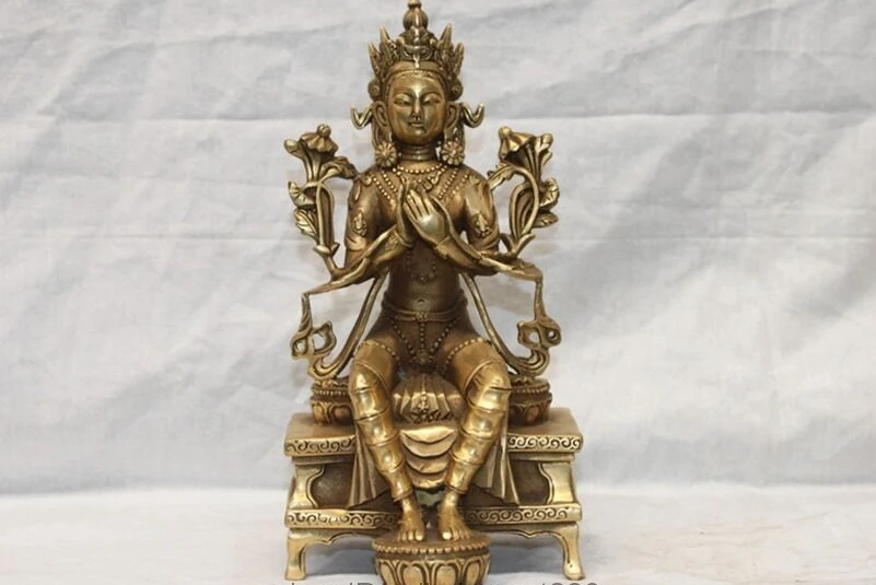

Тибетский буддийский Fane Brass медная майка Kwan-Yin статуя Будды Бодхисаттва