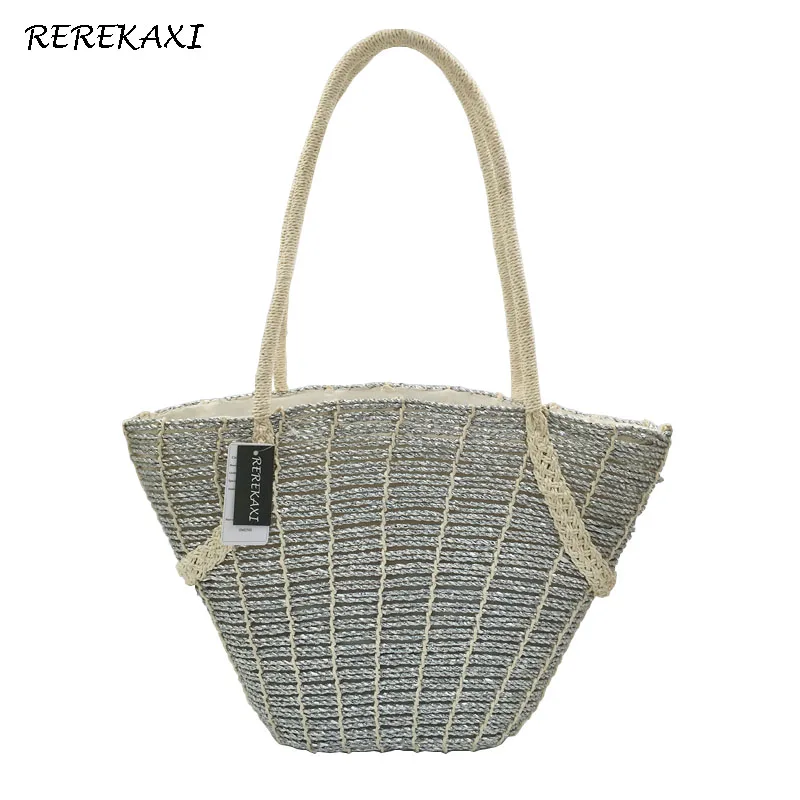 

REREKAXI Fashion Women's Handmade Straw Beach Bags Travel Shopping Lady's Handbag Woven Shoulder Bag Bohemia Female Tote