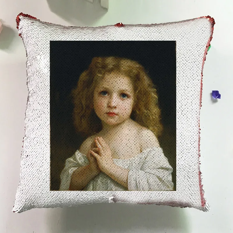 Modern Home Decor Chair Cushion Square Pillow Custom Reversible Sequin Pillowcase  Oil Painting Cushion Cover Lovely Children J038 (1)
