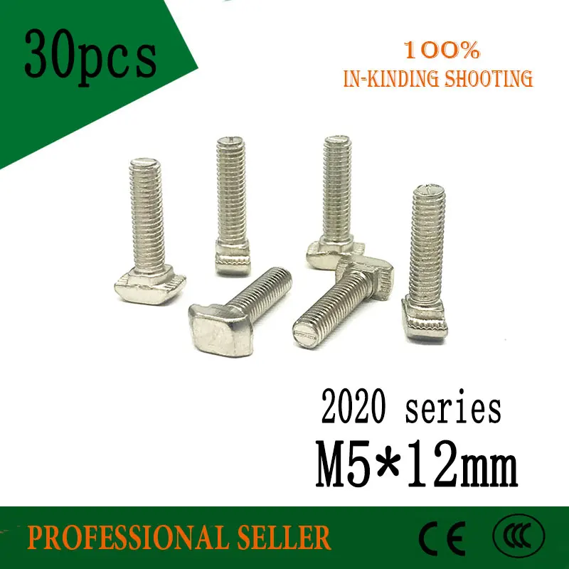 

30pcs M5X12 2020 Series M5*12mm Hammer Head T Bolt Screw Nickel Plated For 2020 Aluminum Profile T-slot t Hammerhead screw