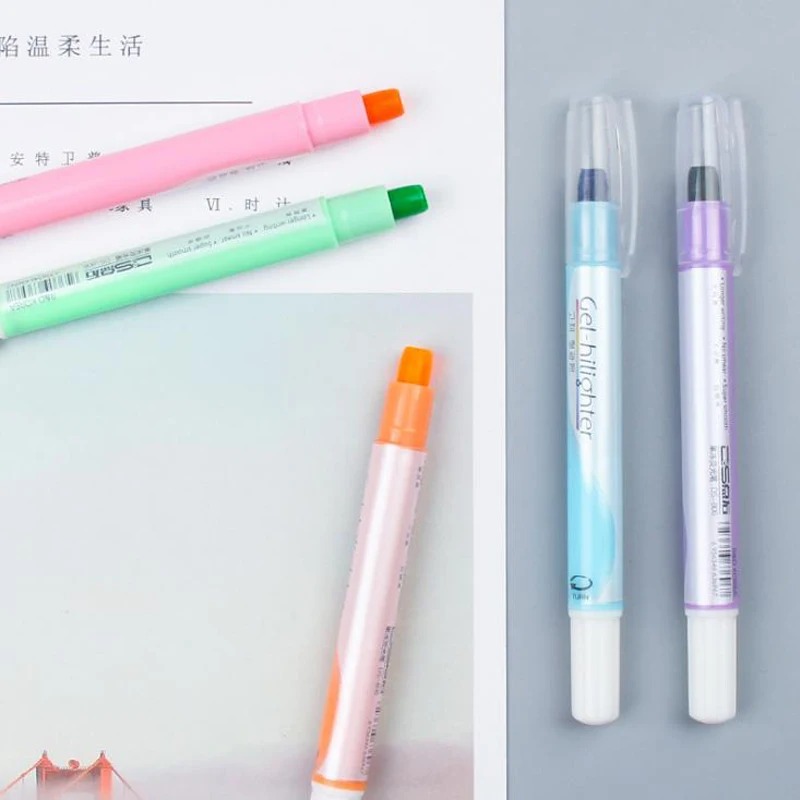 6 Pcs/set Simple Jelly Color Watercolor Solid Flat Highlighter Pens Marker Pen Smooth Writing