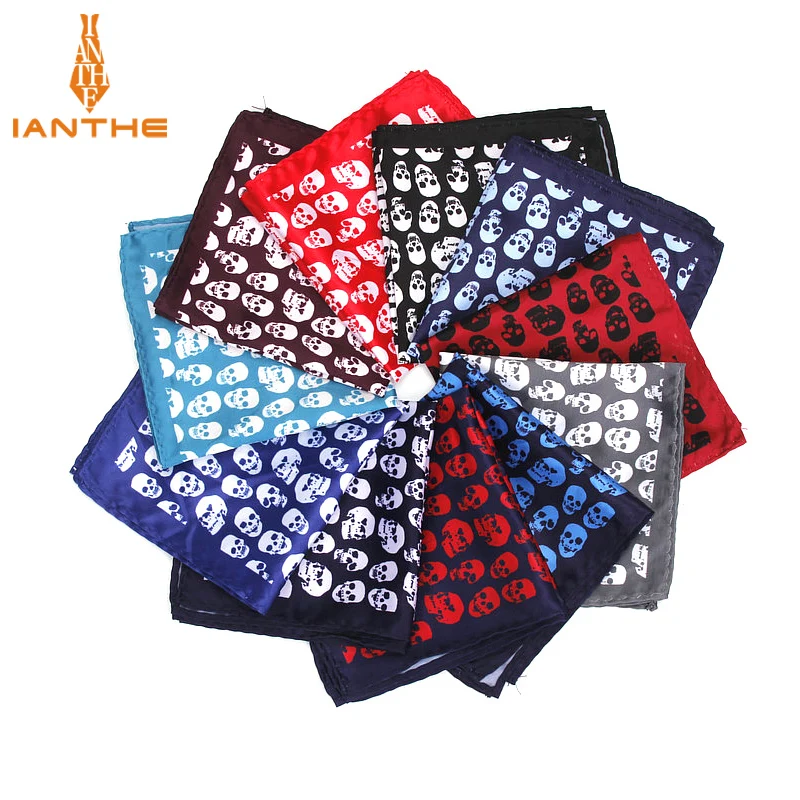 

Brand New Men's Handkerchief Vintage Skull Print Pocket Square Soft Silk Hankies Wedding Party Business Hanky Chest Towel Gift