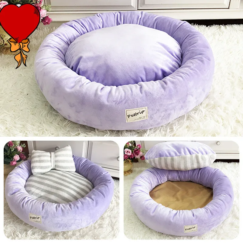 Pet Dog Bed Mats Round Puppy Pads Winter Warm Velvet Soft Lounger Sofa for Kitten Puppy Cat Litter Nest Kennel With Pillow - Image 5