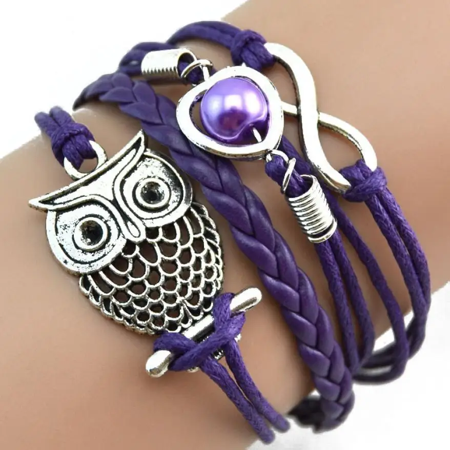 Fashion Women Ladies Infinity Owl Pearl Friendship Multilayer Charm Leather Bracelets Wholesales bracelet femme 2019 #L05