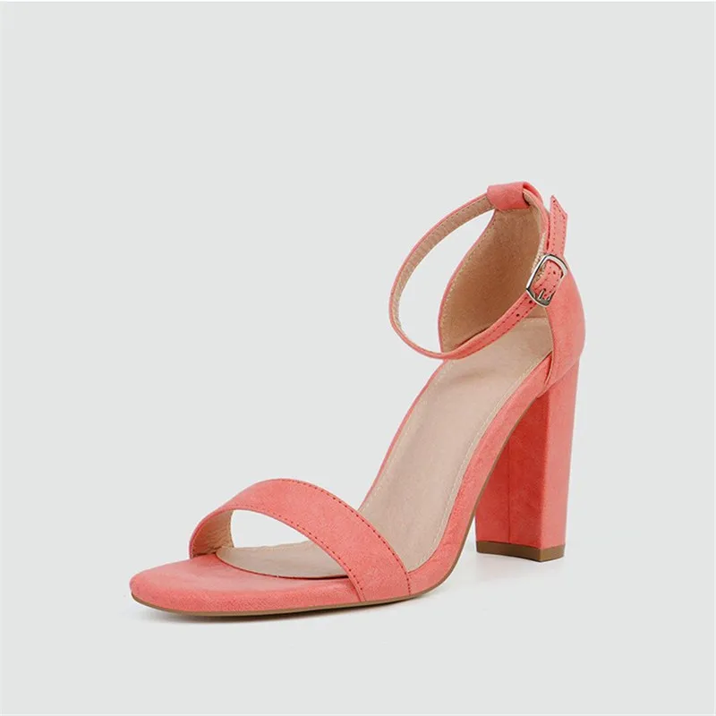 

Best Selling 9.5CM Women with Sandals New Sexy Open Toe One Word Buckle Woman Thick Heel Shoes Fashion Solid Color Party Shoes