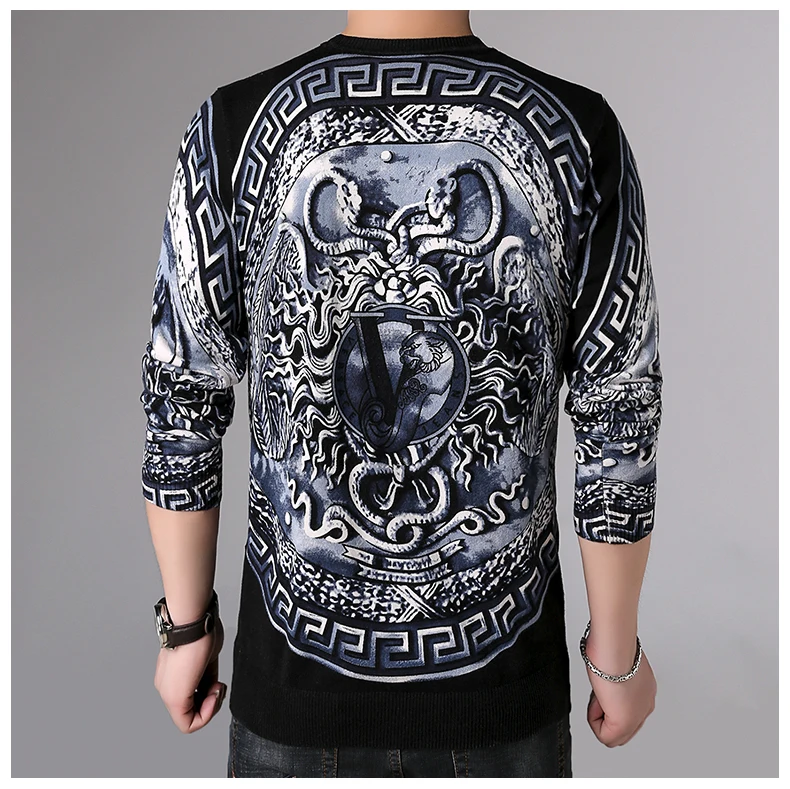 Autumn Men'S Sweater Knitted Sweaters Vintage Man Streetwear Sweater Men Retro Big Size Man Snake Print Knitted Pullover Spring (10)