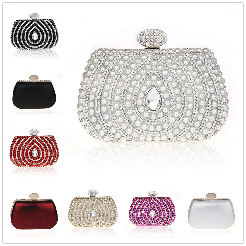 Pearl Beaded Crystal Evening Clutch Purse, White Pearl Wedding Clutch