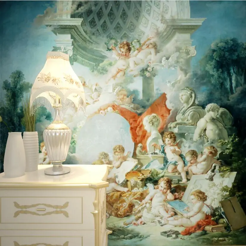 ヨーロッパの油絵小さな天使絵画壁紙印刷廊下壁壁画カスタムメイド壁紙 Painting Wallpaper Wallpaper Printingwall Mural Aliexpress