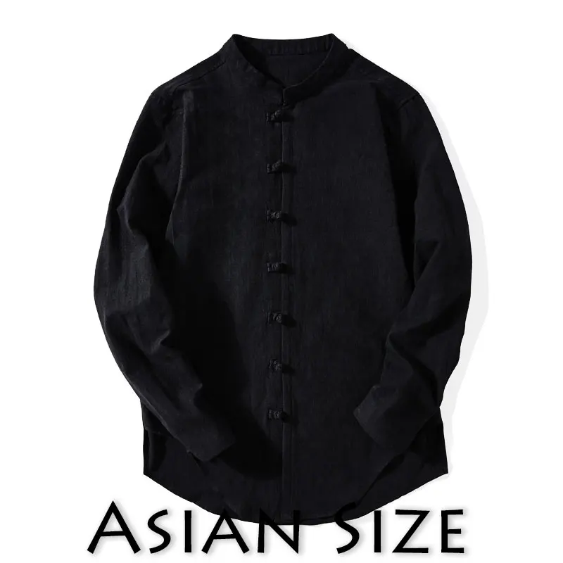 Sinicism Store мужские повседневные цветные рубашки с пряжкой мужские летние рубашки мужские винтажные однобортные рубашки в китайском стиле - Цвет: Black(AsianSize)