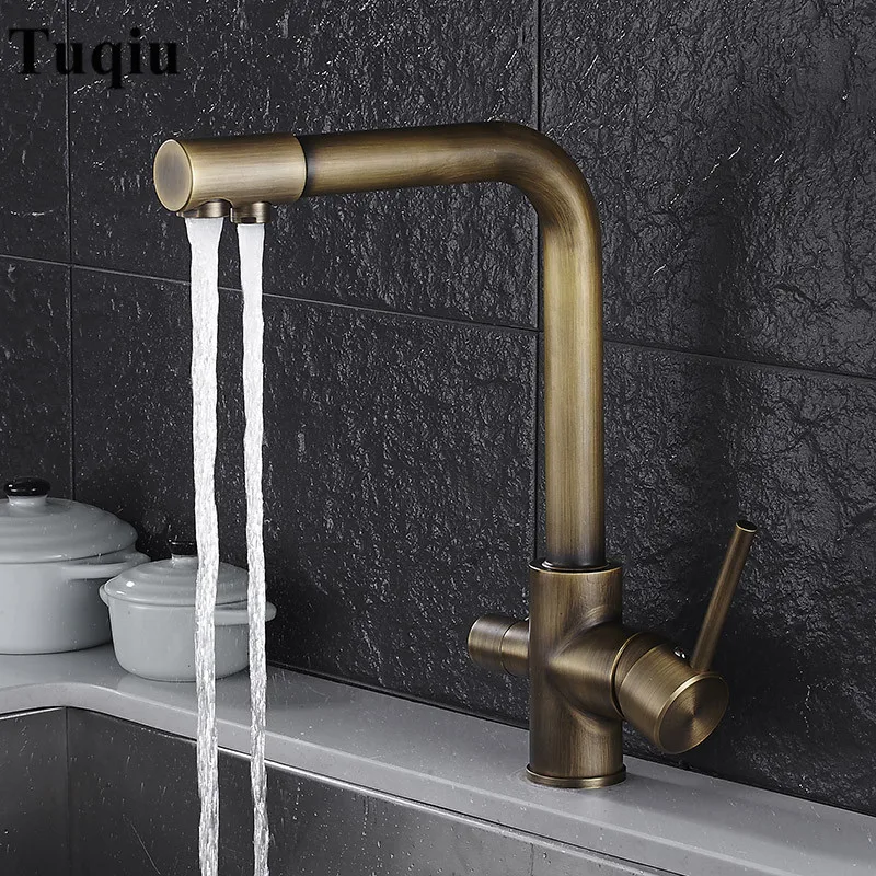 

Antique Kitchen Faucet Deck Mount Mixer Tap 360 Degree Rotation with Water Purification Features Single Hole Crane For Kitchen
