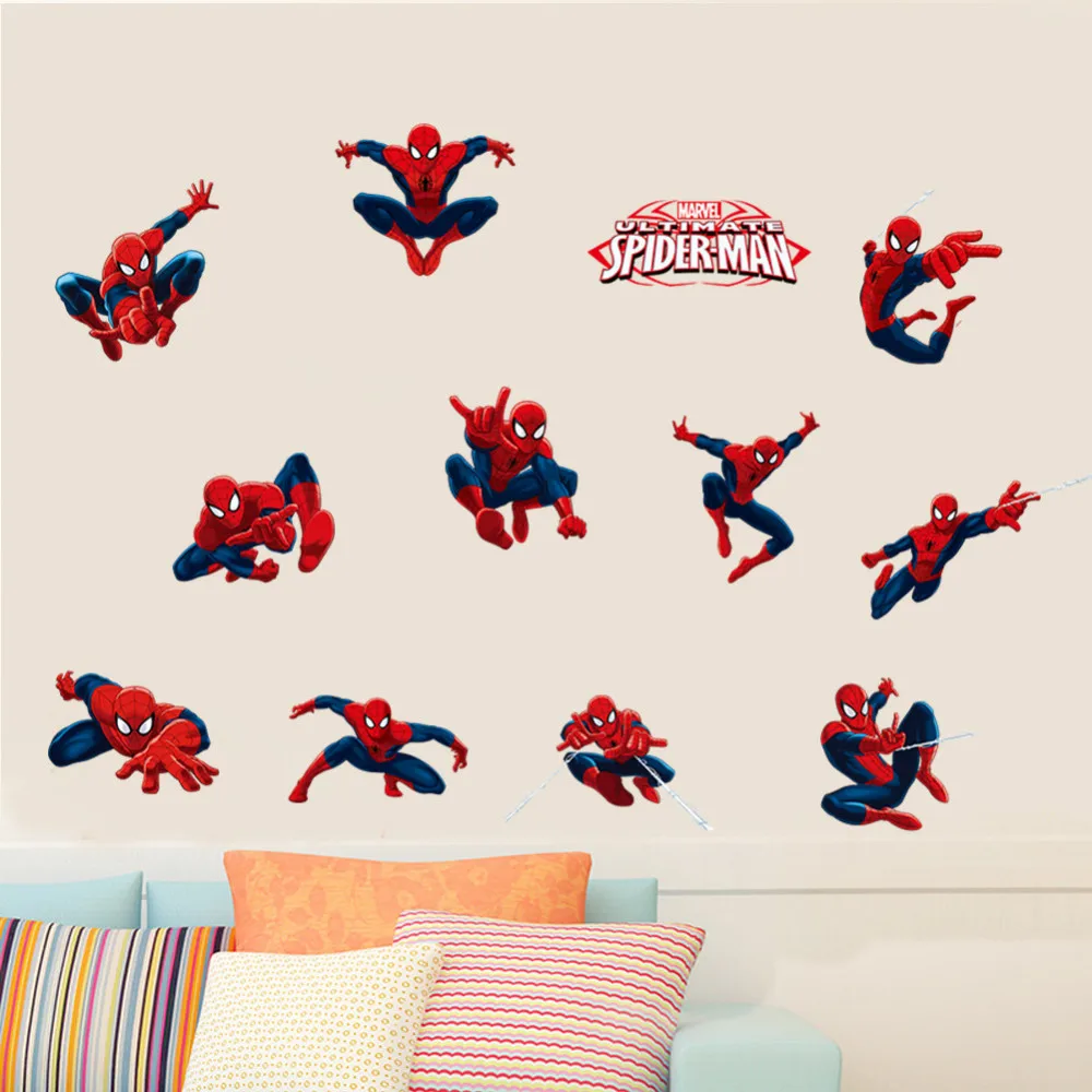 Мультфильм Человек-паук настенные наклейки для детской комнаты ПВХ настенные для мальчиков детская Супермен Супер Герой украшения дома