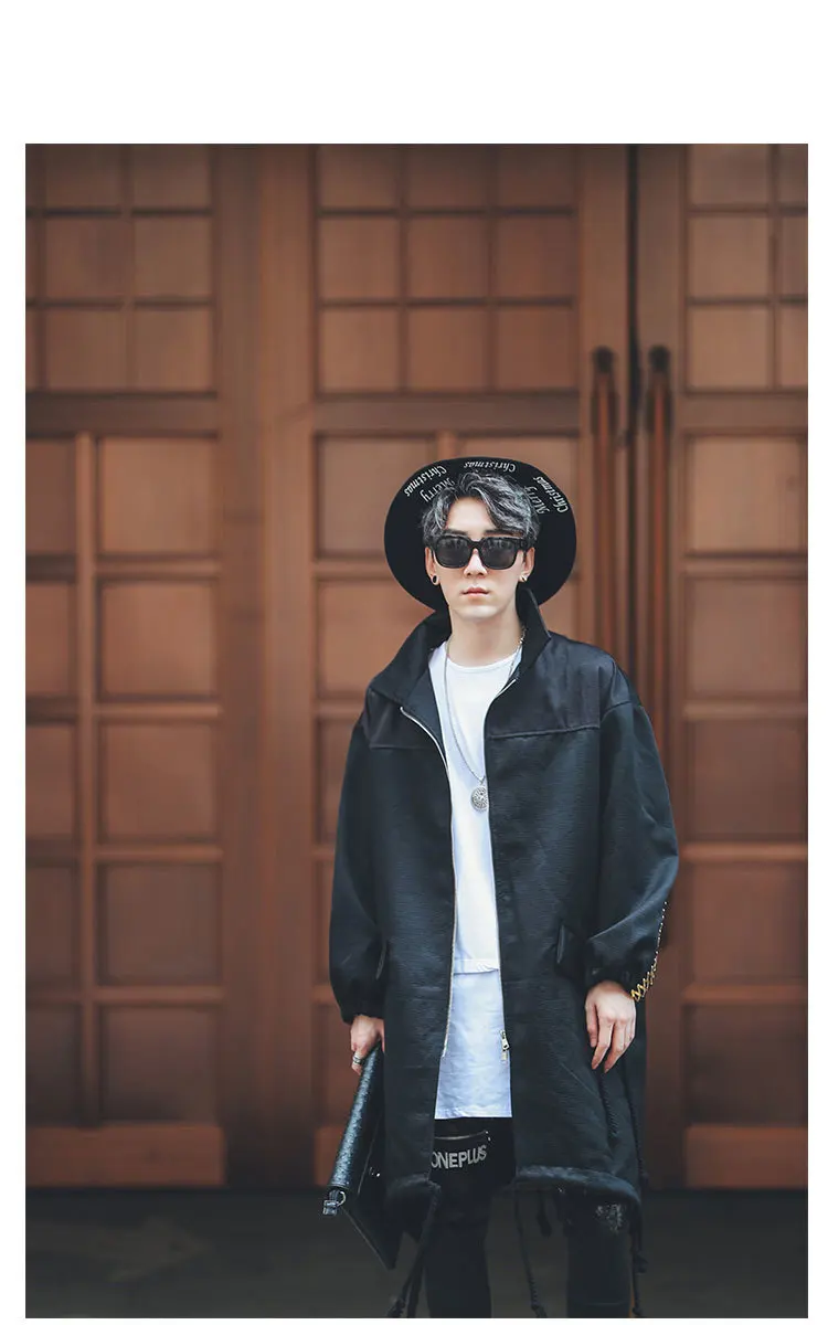 Черный и золотой Тренч средней длины harujku дизайнерский Abrigo Hombre японский стиль уличная мужская куртка на молнии