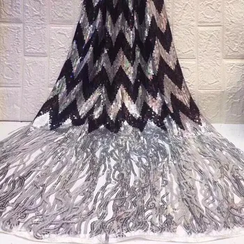 

High Quality African Lace Fabric Net 2019 French Lace Fabric Tulle With Sequins Gold Nigerian Lace Fabrics For Wedding