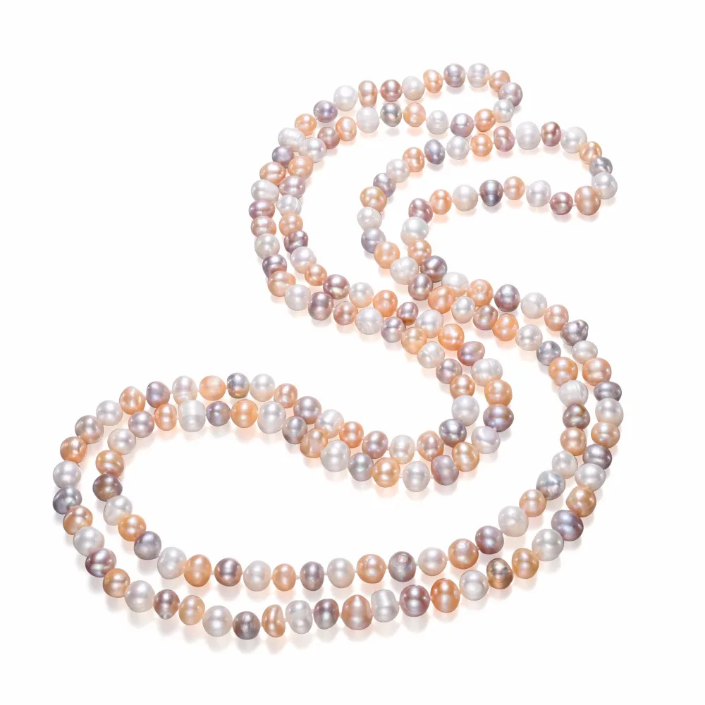 

SNH 7-8mm grade A mixed color 100% real genuine cultured freshwater potato shape pearl necklace free shipping