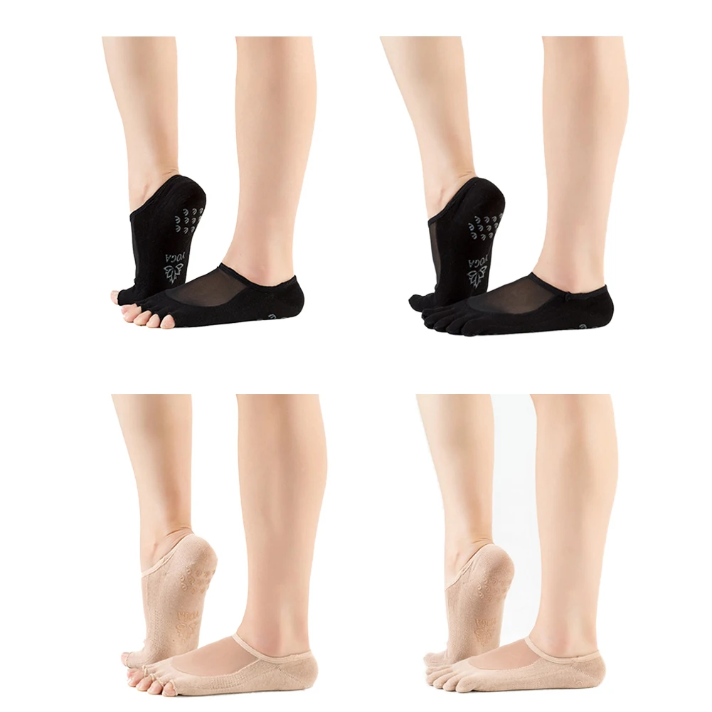 Женские спортивные носки для йоги черного цвета и цвета хаки, хлопковые носки для фитнеса и пилатеса, Нескользящие Дышащие носки с пальцами