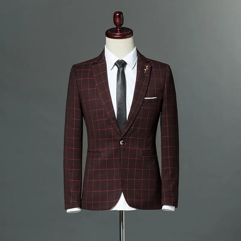 Клетчатый блейзер для досуга мужчин Slim Fit костюм с одной пуговицей 2021 новая