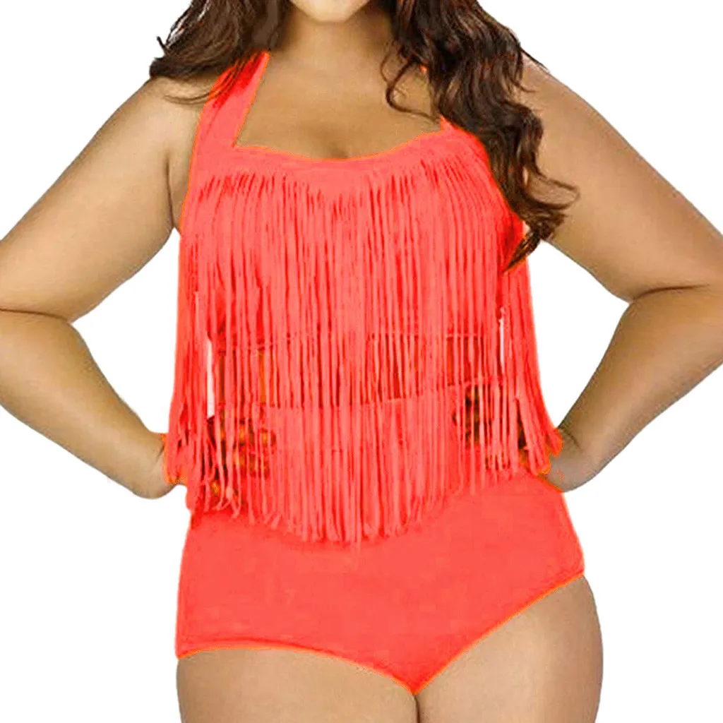 

Plus Size Swimwear Women Sexy Tankini Two Piece Swimsuits Women 2019 Orange Tassel Tankini Push Up Bathing Suit Women Biquinis