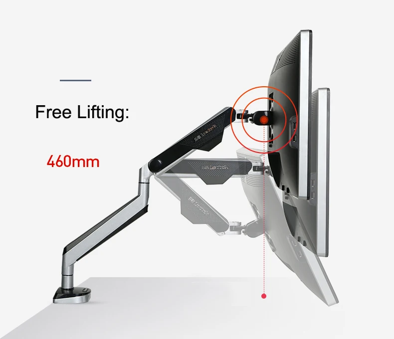 Loctek D8A Алюминиевый Газовый пружинный настольный монитор с полным движением, держатель для ЖК-компьютера с креплением на руку для загрузки 2-9kgs с двумя usb-портами