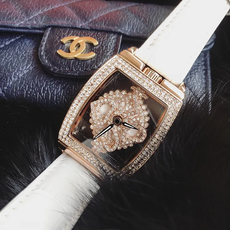 Роскошные Брендовые Часы, часы из натуральной кожи, модные женские кварцевые часы, блестящие часы с вращающимся платьем, большие часы с алмазами