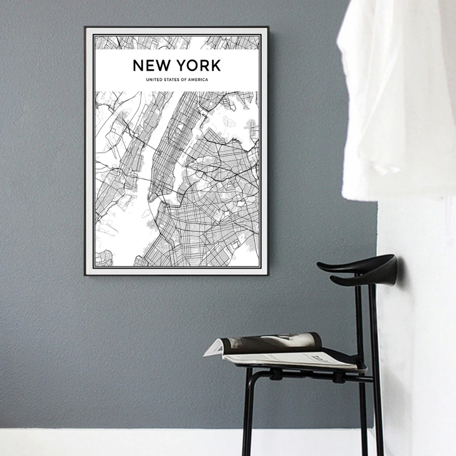 

Minimalist New York City Map Canvas Painting Black and White Pop Poster Print Nordic Wall Art Picture for Living Room Home Decor