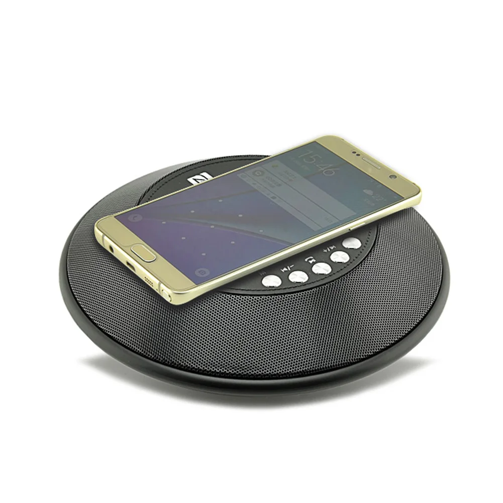

ship from RU Wireless Bluetooth Speaker QI Wireless Charger with FM Radio NFC Alarm Clock for iPhone Samsung @JH
