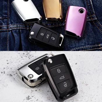 

car TPU Car Key Case Protection Key Cover Shell Fob Holder For Volkswagen VW TIGUAN L Golf 7 Passat Skoda Octavia keychain